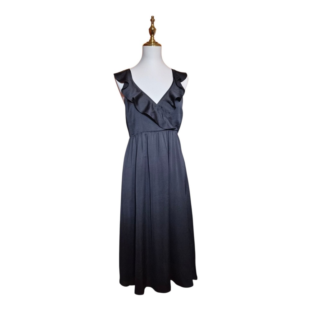 Madewell Ruffle Front Cross Back Midi Dress Black Women's SZ 8 Retails $148 new